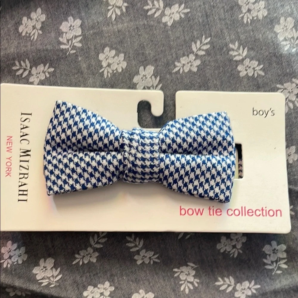 Isaac Mizrahi Blue Houndstooth Bow Tie